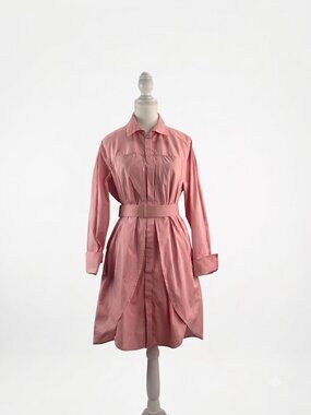 Halston Heritage Coral Pink Belted Tulip Hem Shirt Dress Tunic-Size Large